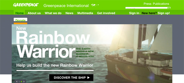 Screenshot of Greenpeace.org with increased font size which breaks the layout